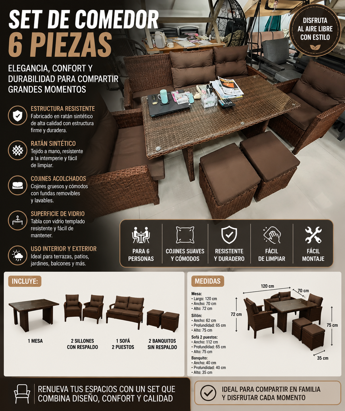 Set de comedor de ratan